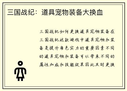 三国战纪:道具宠物装备大换血